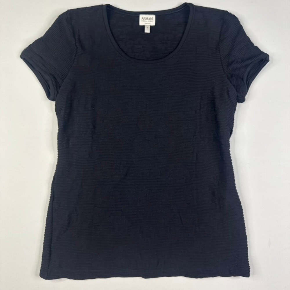 Armani Collezioni‎ Top Women size 4 Black Textured Floral Jacquard Ribbed
